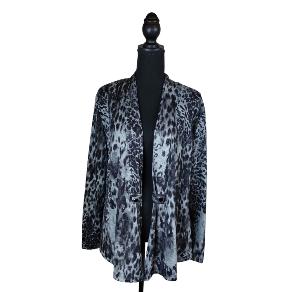 Susan Lawrence Animal Print Open Lightweight Jacket, Grey and Black, Size XL